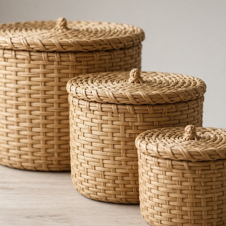 Aufbewahrungsboxen-Set Rattan, 3-teilig — Detailansicht